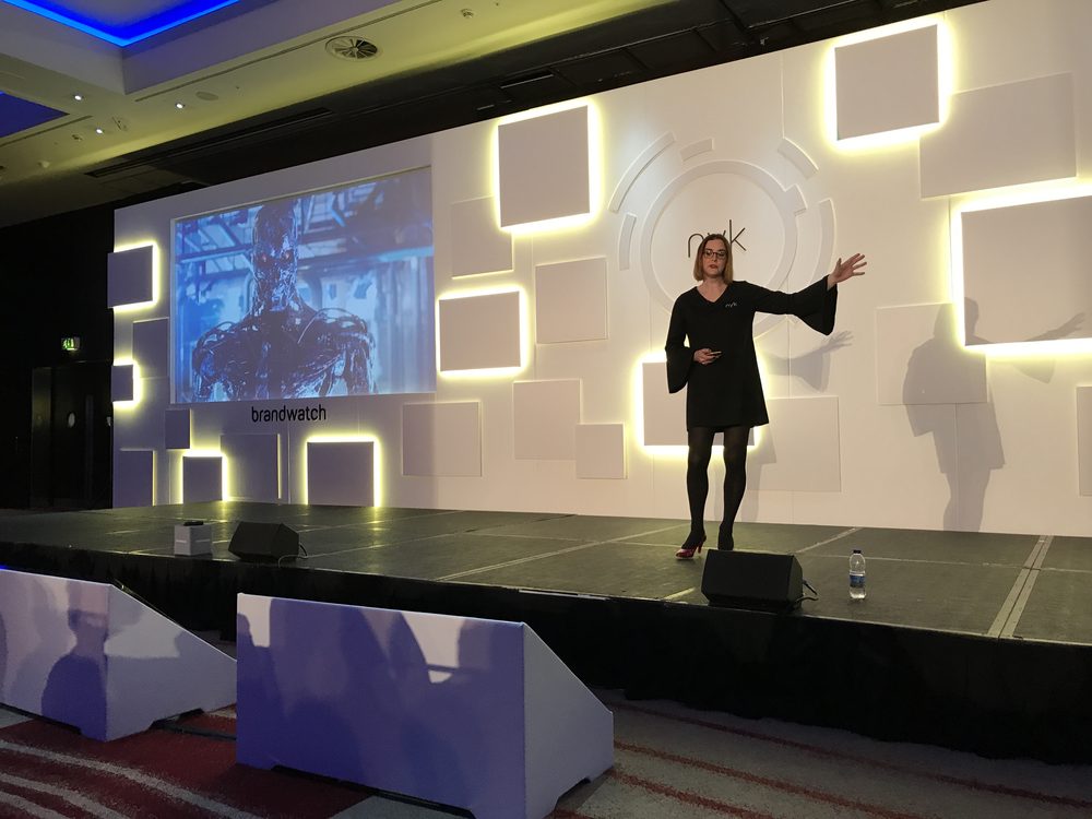 Amy Collins presenting on AI and technology strategy